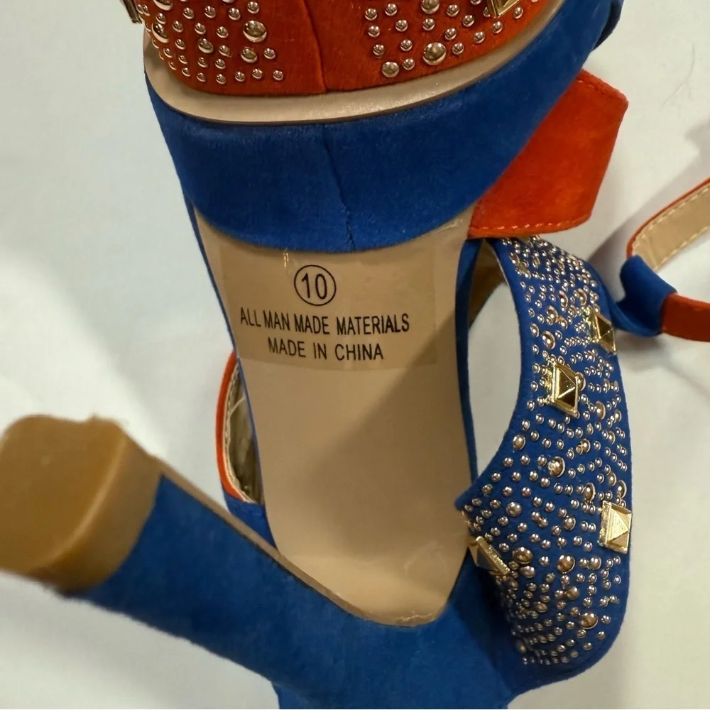 Alba Blue and Orange Studded Platform Heels - Picture 9 of 12